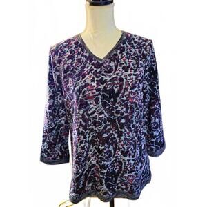 WEEKENDS BY CHICO'S V Neck Knit Paisley Sweater Size 1 (6-8)